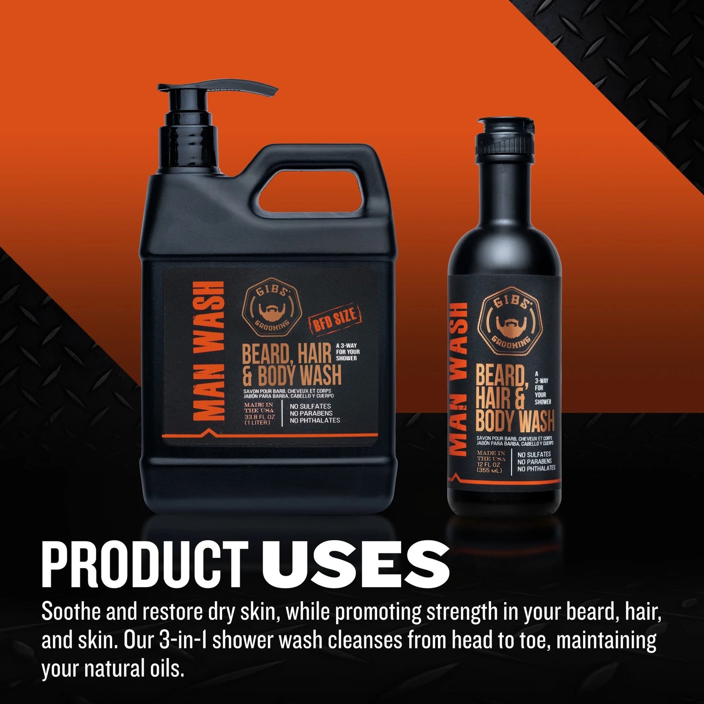 GIBS Original Man Wash: Beard, Hair & Body Hydrator 12 oz